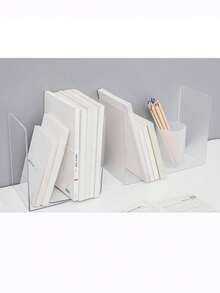 1/2/4/6pcs Acrylic Transparent Book Stand, Office Desk & Study Room Bookshelf Storage, Stylish Creative L-Shaped Desktop Organizer For Fixing Student Textbooks - White - View 2
