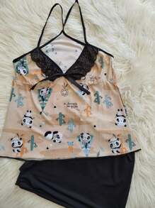 Conjunto Baby Doll Pijama Feminino Juliana Short Doll Estampado Sem Bojo Conforto Estampado