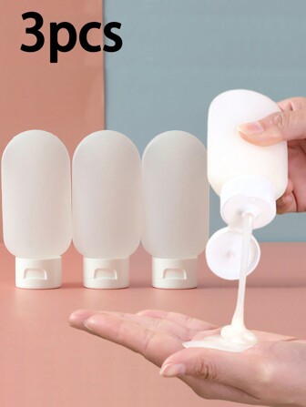 3 件套可再填充硅胶旅行瓶防漏可挤压硅胶旅行装容器，硅胶旅行瓶套装，用于填充化妆品洗发水液体，防漏可再填充容器，实用旅行瓶套装，旅行洗漱用品瓶洗发水旅行容器旅行洗发水容器 PP 乳液瓶，旅行必需品家居浴室装饰秋季装饰返校