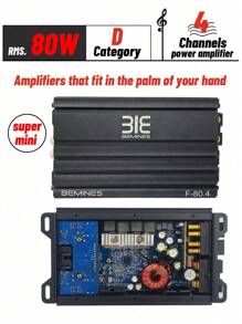 1 件 Bemines F-80.4 黑色立体声 Hi-Fi 设计铝合金外壳低音炮和扬声器 D 级 4 通道 5200W 高功率汽车功放适用于所有车辆 - 黑色 - 查看 1