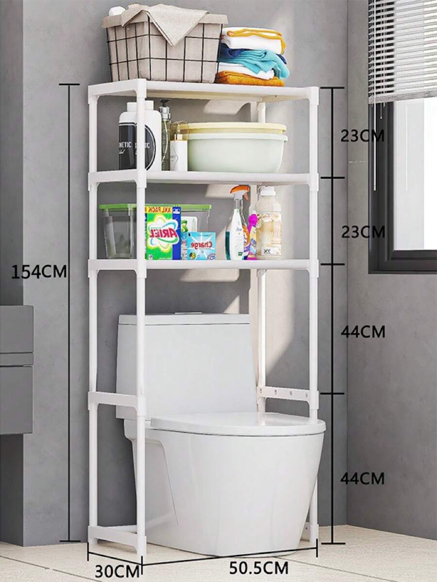 Estantería de Inodoro con 3 Estantes, Estante de Baño, Ahorro de Espacio, Soporte de Lavadora, Montaje Fácil, Estilo Industrial, Estante de Almacenamiento para Baño sobre Organizador de Inodoro Hogar - Blanco - Ver 1