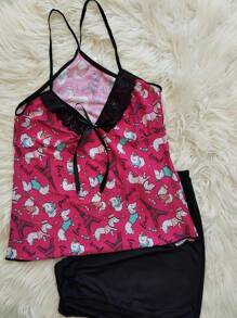 Conjunto Baby Doll Pijama Feminino Juliana Short Doll Estampado Sem Bojo Conforto Estampado