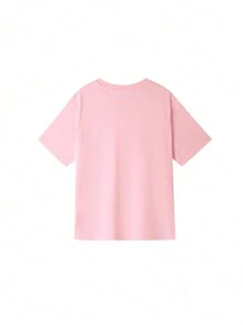Annil Maglietta a maniche corte a maglia con collo rotondo e stampa a lettere, estiva, nuova, casual e versatile per ragazze adolescenti - Rosa - Visualizzare 5