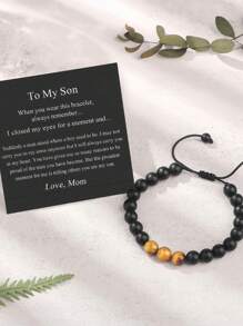 1對校園回歸特別禮物，畢業紀念手鐲，虎眼石手鍊自然虎眼石手鍊男士手鍊壓力緩解焦慮手鍊，適合聖誕節日常生活贈品兒子 - 黑色 - 查看 2