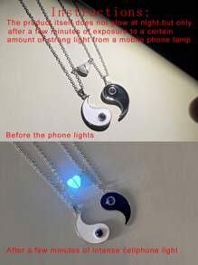 ATLVXJL 2件套情侣手链，阴阳图案镶嵌投影珠，心形夜光不锈钢吊坠项链，情人节礼物，情侣礼物 - 彩色 - 查看 4