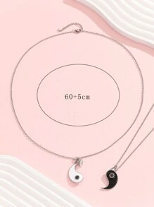 ATLVXJL 2件套情侣手链，阴阳图案镶嵌投影珠，心形夜光不锈钢吊坠项链，情人节礼物，情侣礼物 - 彩色 - 查看 11