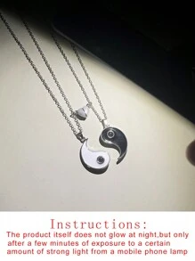 ATLVXJL 2件套情侣手链，阴阳图案镶嵌投影珠，心形夜光不锈钢吊坠项链，情人节礼物，情侣礼物 - 彩色 - 查看 9