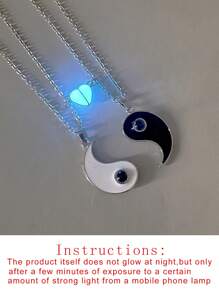 ATLVXJL 2件套情侣手链，阴阳图案镶嵌投影珠，心形夜光不锈钢吊坠项链，情人节礼物，情侣礼物 - 彩色 - 查看 10