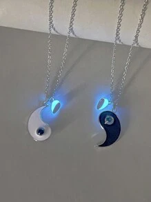 ATLVXJL 2件套情侣手链，阴阳图案镶嵌投影珠，心形夜光不锈钢吊坠项链，情人节礼物，情侣礼物 - 彩色 - 查看 8
