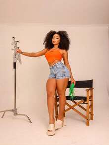 Women Denim Shorts - Rửa nhẹ - Xem 5