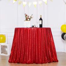 1pc Gold Sequin Glitter Table Cloth, Circular Glistening Draping Table Cloth Suitable For Wedding, Party, Cake Table, Holiday Events