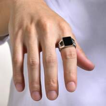 1pc Minimalist Stainless Steel Geometric Print Chain Ring For Men - Silver - View 2