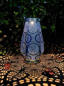 1pc Solar Power Iron Hollow Lantern Lamp, Decorative Garden Path Light, Simple Countryside Landscape Lighting With Hollow Floral Pattern, Auto On/Off, No Electricity Required