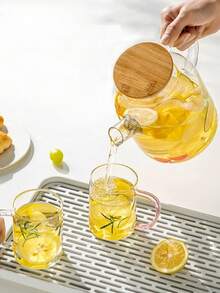 1pc Heat Resistant Glass Tea Pitcher/Cold Water Jug With Thickened Body, Large Capacity For Summer - White - View 8