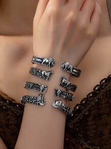 1 pieza Brazalete de metal con diseño de bota vaquera de estilo occidental con cabeza de vaca de cuernos largos y sombrero de vaquero