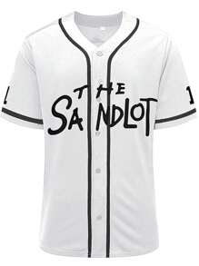 Boyfriend Style Men's Embroidery Baseball Jersey 11 White Casual Short Sleeve V-Neck Button T-Shirts Party Sports Top - 白色 - 查看 2