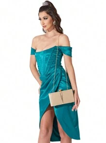 Women Evening Clutch Bag Bridal Wedding Gold Satin Fashion Metal V-Shaped Decoration Purses For Women Prom With Detachable Metal Chain For Wedding And Party Shoulder Bag For Women Clutch Purses For Ladies Bag Women's Handheld Evening Bag Versatile Glitter Handheld Bag Cocktail Party Wedding New Wallet Banquet Bag