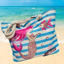 Large 49cm Women's Beach Bag Pool Holiday Rope Handle Fashion Summer Printed RD1095 - Putri duyung - View 1