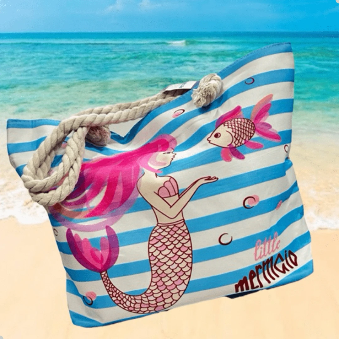 Large 49cm Women's Beach Bag Pool Holiday Rope Handle Fashion Summer Printed RD1095 - Putri duyung - View 1