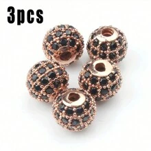 Lote de 3 piezas de bolas redondas de moda de color con cuentas de CZ, metal de latón, micro pavé de cristal de circonia cúbica, cuentas con espacios para hacer pulseras, accesorios de bricolaje de joyería 4/6/8/10/12mm
