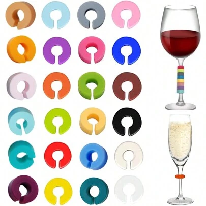 24 CPS Wine Glass Markers Silicone Drink Markers For Wine Glasses, Champagne Glasses, Cocktails, Martinis, Cheers Tastings, Parties, Christmas, And New Year Celebrations. These Practical Wine Glass Charms Are Made Of Glass Silicone And Are Perfect For Your Party. They Can Be Used As Gifts For Friends, Family, And Hosts. Decorate And Identify Your Wine Glasses, Bottles, Cups, And More,Christmas Gifts,Merry Christmas, For Outdoor, Camping