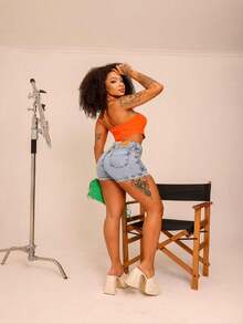 Women Denim Shorts - Rửa nhẹ - Xem 4