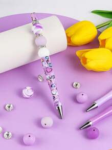 24入組矽膠珠寫字筆套裝，含3支膠墨珠筆和多種隔珠，適用於DIY珠寶製作、手工藝、辦公室、學校及贈品 - 24pcs/set - 查看 4