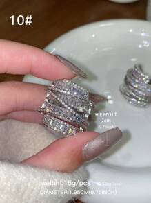 1 Miếng Sang trọng Cao-kết thúc Chồng Đá sinh & Khối Zirconia  Cẩn vào Nhẫn Với Sáng bóng Duy nhất Phong cách Và Lạnh Bầu không khí Thiết kế , Hoàn hảo Đối với Quý cô Mặc hàng ngày , Các bữa tiệc , Ngày tháng , Đi du lịch , Cô dâu Phụ kiện , Và Ngày lễ Mẹ Qủa tặng - Bạc - Xem 9