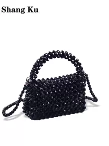 Mini Beaded Satchel Bag Top Handle - Black - View 5