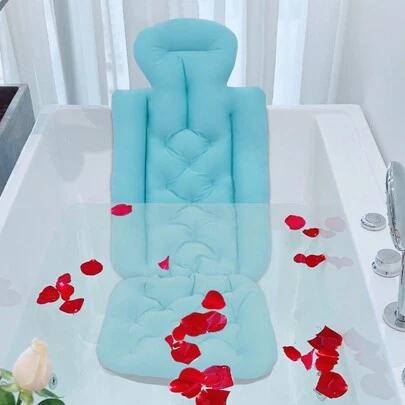 Bathtub Pillow With Suction Cups 113x40cm Blue Full Body Bathtub Mat For Indoor Tubs Bathroom Bathtub Neck Pillow