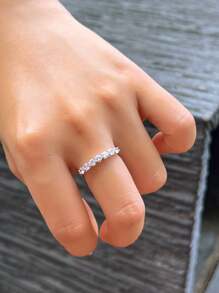 1個時尚的s925銀立方鋯石戒指,適用於派對、宴會、約會、節日,作為結婚訂婚新娘珠寶禮物 - 白色 - 查看 7