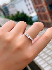 1個時尚的s925銀立方鋯石戒指,適用於派對、宴會、約會、節日,作為結婚訂婚新娘珠寶禮物 - 白色 - 查看 8