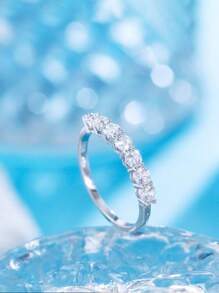 1個時尚的s925銀立方鋯石戒指,適用於派對、宴會、約會、節日,作為結婚訂婚新娘珠寶禮物 - 白色 - 查看 4