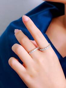 1個時尚的s925銀立方鋯石戒指,適用於派對、宴會、約會、節日,作為結婚訂婚新娘珠寶禮物 - 白色 - 查看 5