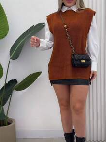 Women Knit Tops - Chocolate Brown - View 1