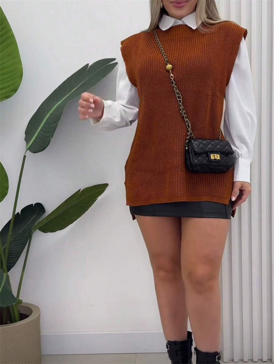 Women Knit Tops - Chocolate Brown - View 1
