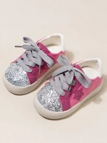 可愛且多功能的嬰幼兒女童柔軟舒適運動鞋，帶有亮片皮革鞋面 - 玫紅色 - 查看 1