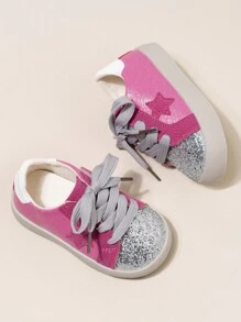 可愛且多功能的嬰幼兒女童柔軟舒適運動鞋，帶有亮片皮革鞋面 - 玫紅色 - 查看 4