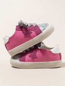 可愛且多功能的嬰幼兒女童柔軟舒適運動鞋，帶有亮片皮革鞋面 - 玫紅色 - 查看 5