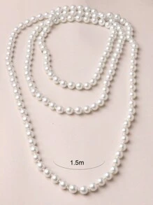 Long Glass Pearl Necklace, White, Can Be Worn In Multi-Layers - White - View 7
