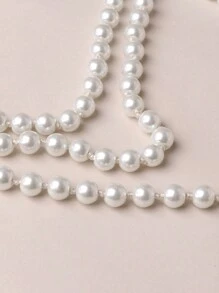 Long Glass Pearl Necklace, White, Can Be Worn In Multi-Layers - White - View 6