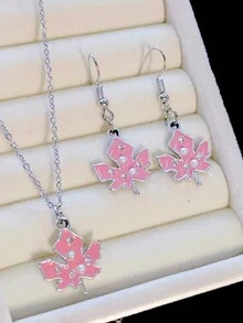 1 Bộ Bông tai hình lá phong màu hồng và ngọc trai giả Vòng cổ ngọt ngào, đáng yêu Thiết kế cá tính theo phong cách Hàn Quốc Bộ trang sức nữ để đeo hàng ngày - Nhiều màu - Xem 8