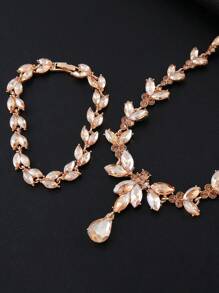 4pcs/Set Luxury Ladies Jewelry Set, Necklace, Earrings, Bracelet, 3-Piece Bridal Wedding Party Accessories