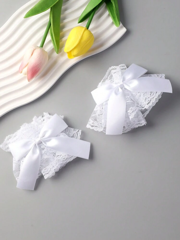 1 par de mangas con lazo de encaje dulce, accesorios de disfraz Lolita para muñeca, lindos para fotos, vestidos, faldas, cubrecuello de manga acampanada de moda (color aleatorio), viaje, festival - Multicolor - Añade 3