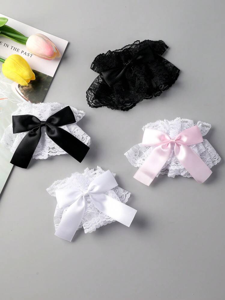 1 par de mangas con lazo de encaje dulce, accesorios de disfraz Lolita para muñeca, lindos para fotos, vestidos, faldas, cubrecuello de manga acampanada de moda (color aleatorio), viaje, festival - Multicolor - Añade 1