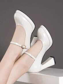 Spring & Autumn New Waterproof Platform High Heels, Red/White/Gold Pointed Toe Chunky Heel Single Strap Low Vamp Pumps, Elegant Elegant For Party Evening