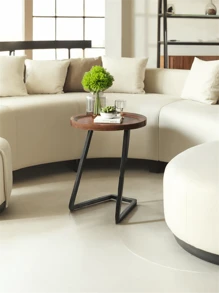 Mesas de centro modernas,Mesa auxiliar redonda, mesas auxiliares con patas en forma de L, mesita de noche simple, mesa de acento para sala de estar - Multicolor - Ver 10