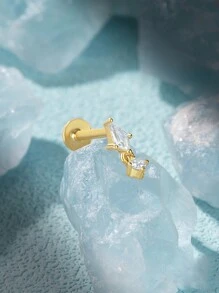 1件925纯银三角形耳环，ins风百搭镶钻球形耳钉，女士珠宝礼物 - 金色 - 查看 8