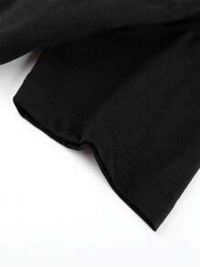 Annil 青少年女孩穿圆领字母印花短袖针织 T 恤夏季新款休闲上衣百搭 - 黑色 - 查看 5