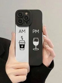 Koffie geschilderd minimalistisch zwart anti-val dikke rand telefoonhoes, eenvoudig en elegant, compatibel met iPhone 15 XR/7/8, iPhone 15 ProMax/12ProMax/13ProMax/14ProMax/13/14/11/12P14 Dames P11 Soft Shell, P12 Anti -Fall, XS.XR/78P.78GES2, compatibel met A134G A22 A21S A514G A52 S22 ULTRA A335G, compatibel met Redmi10 RedmiNote114G Redmi11Lite A53tpuA14/A23/S23ULTRA S24 A14 A15 S23 A73 Huawei Samsung Xiaomi Redmi telefoonhoesje